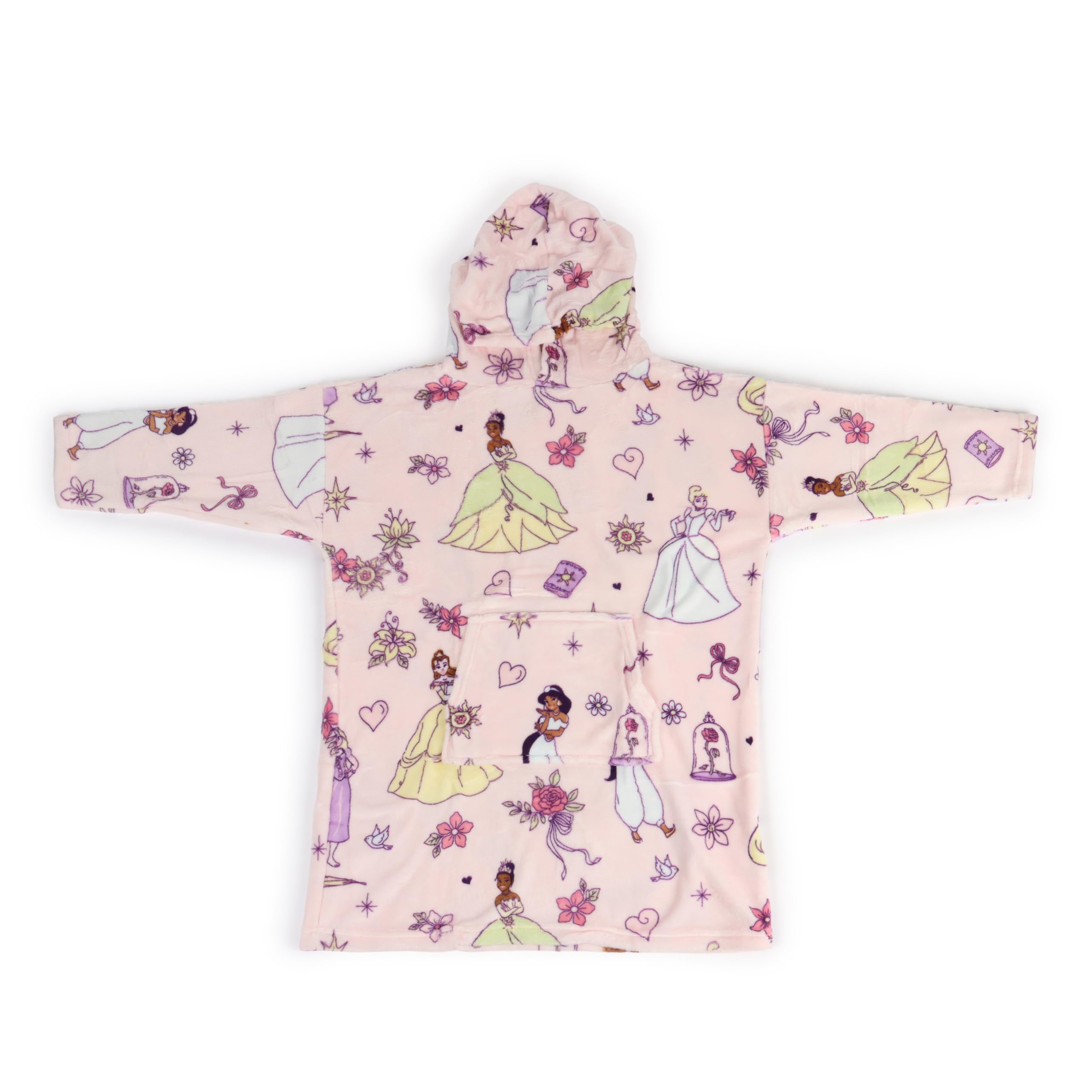 Jay Franco Children's Disney Princess Wearable Throw Blanket – Oversized Plush Hooded Blanket with Pocket, Soft Cosy Fleece Throw, Gift for Lounging, Official Licensed Property, Multi, 61x81