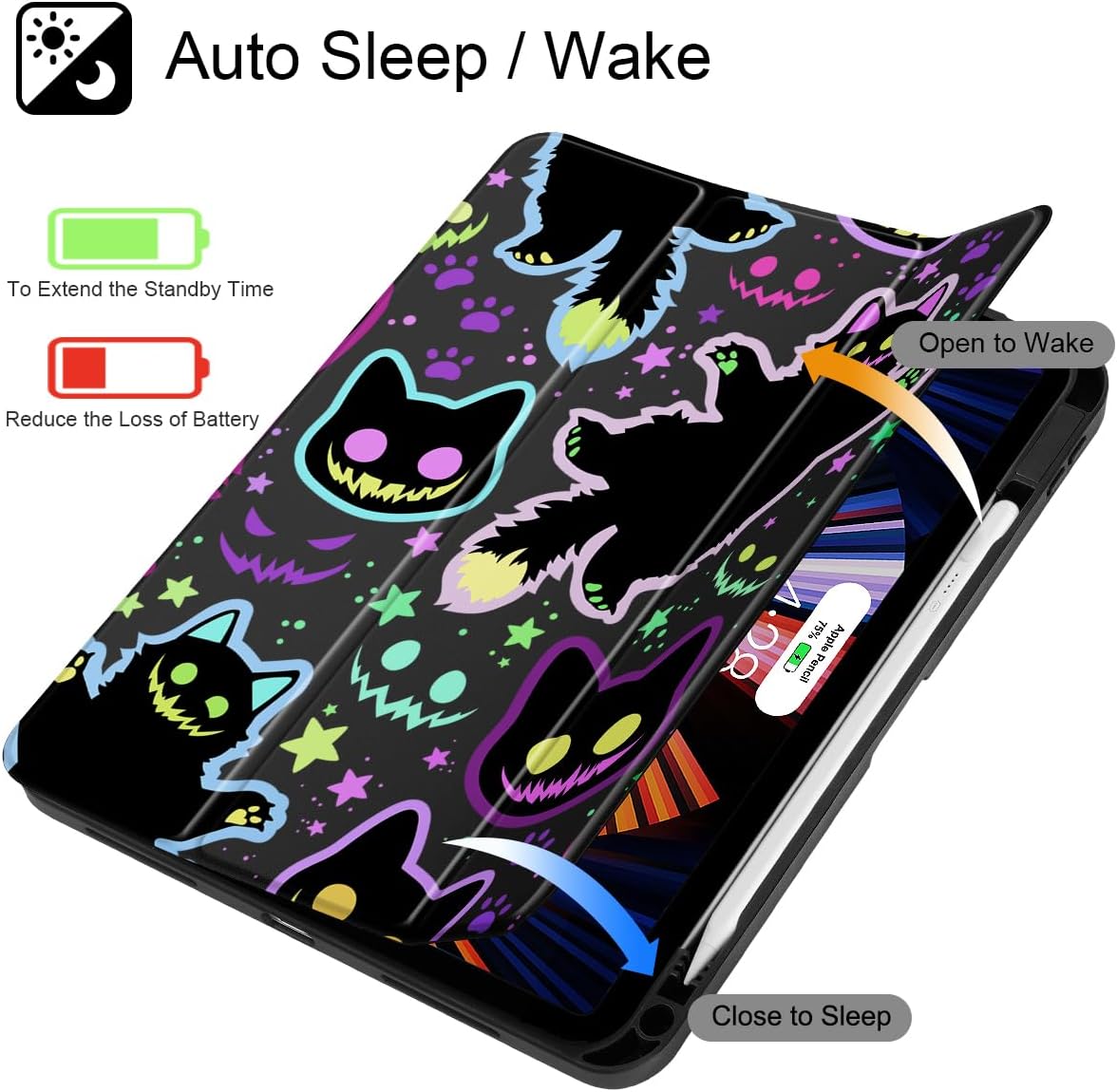 Case for iPad Air 13 Inch (M4) 2026, (M3) 2025, (M2) 2024 - [Built-in Pencil Holder] Shockproof Cover with Clear Transparent Back Shell, Auto Sleep/Wake Cover, Creepy & Funny Cats