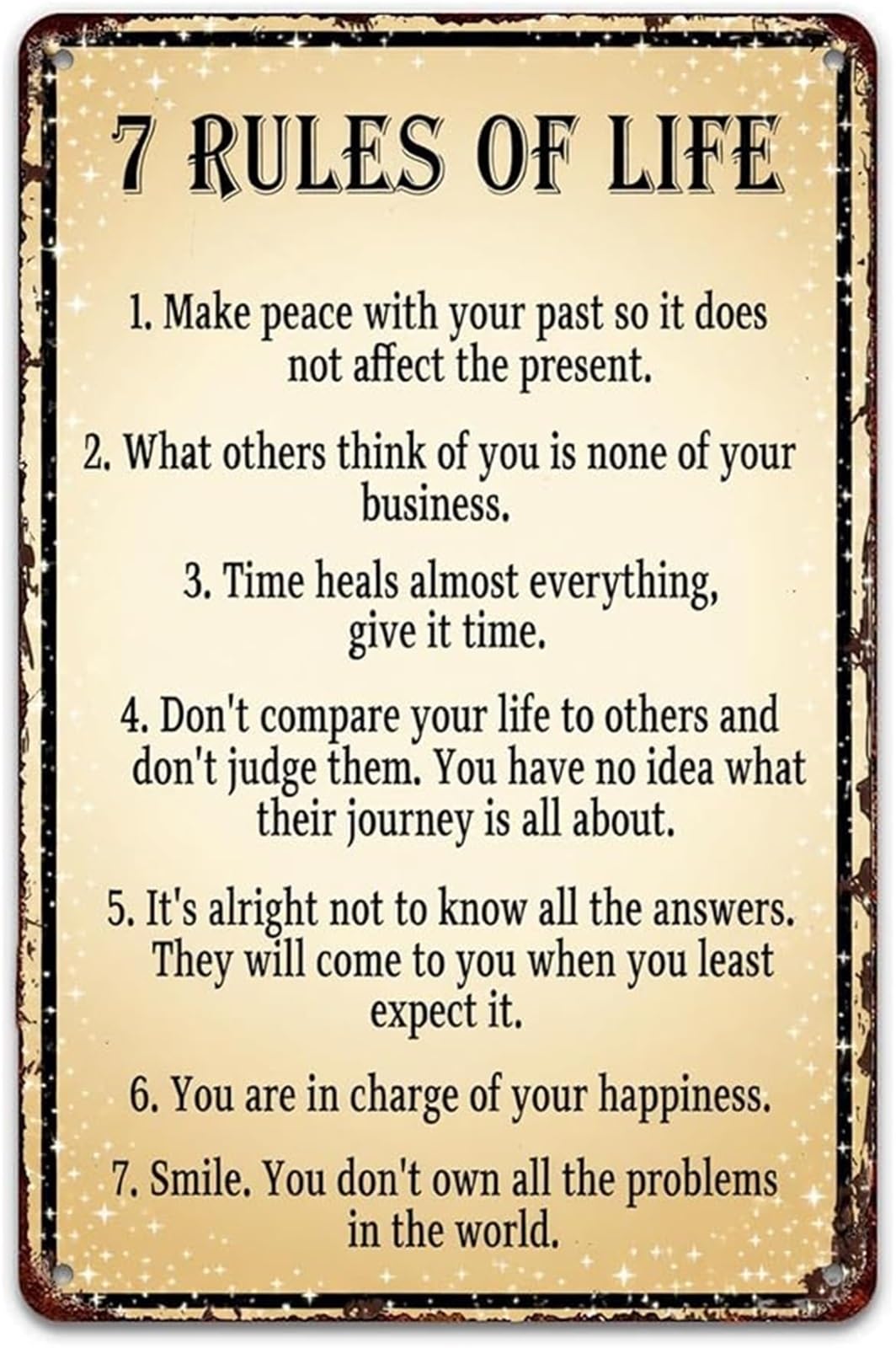 PKNVKZIDK 7 Rules of Life Motivating Quote Retro Rustic Tin Plaque for Garage Man Cave Study Office Bedroom 8 X 12 in