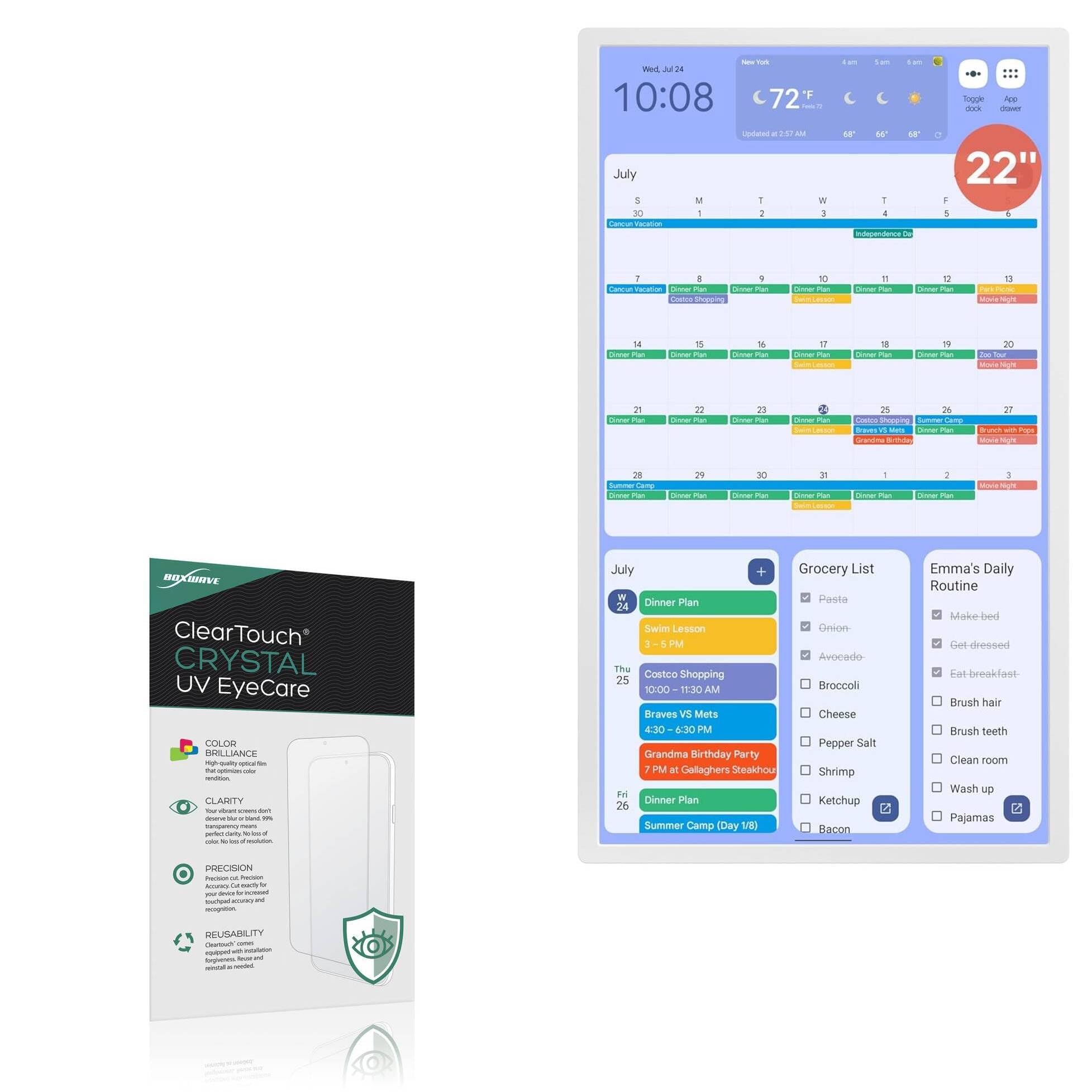 BoxWave Screen Protector Compatible With Cozyla Calendar+ (22 in) - ClearTouch Crystal Anti-UV EyeCare (2-Pack), Filters out Harmful Blue Light Reduce Fatigue