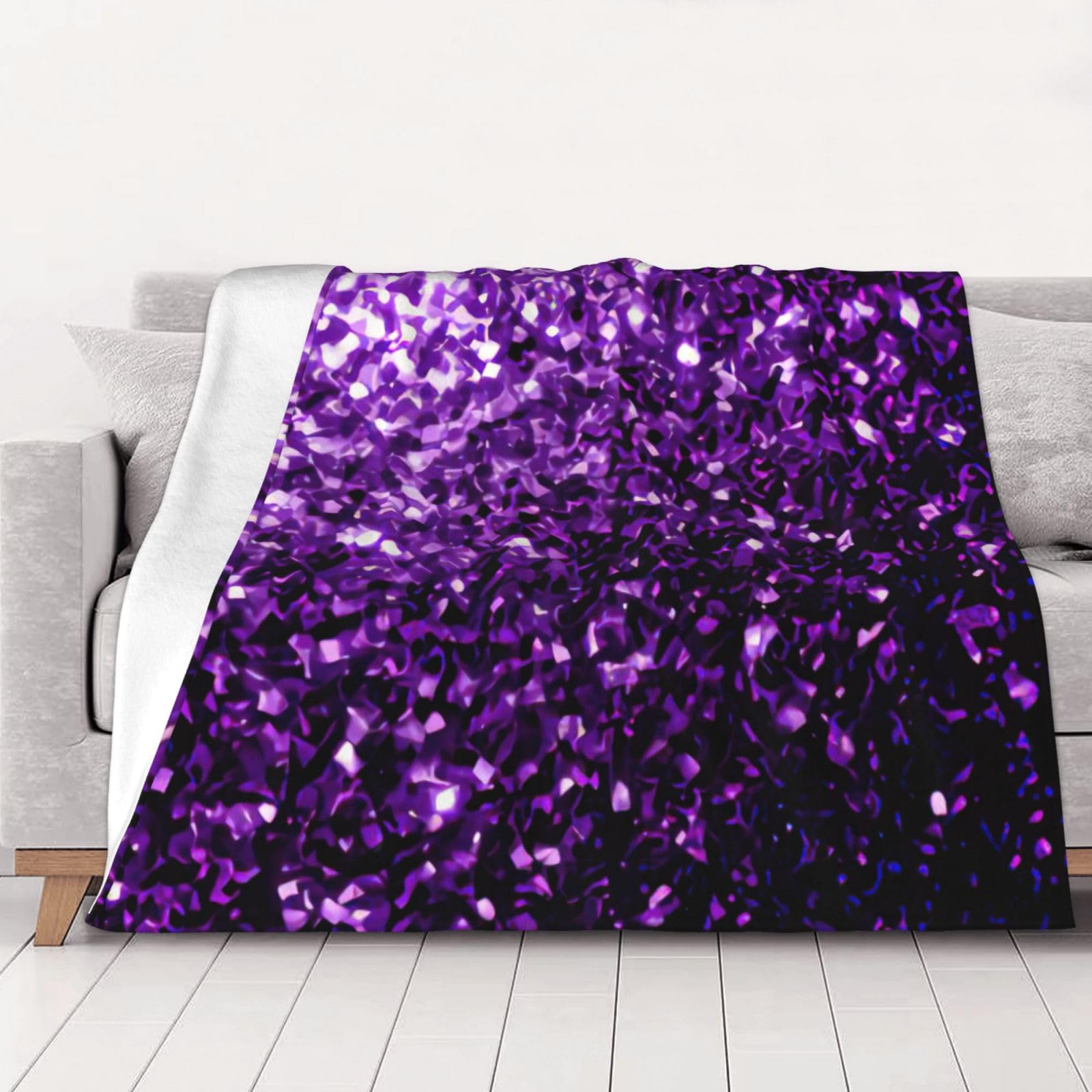 Couverture en flanelle premium violette jeté de lit au fini scintillant chic