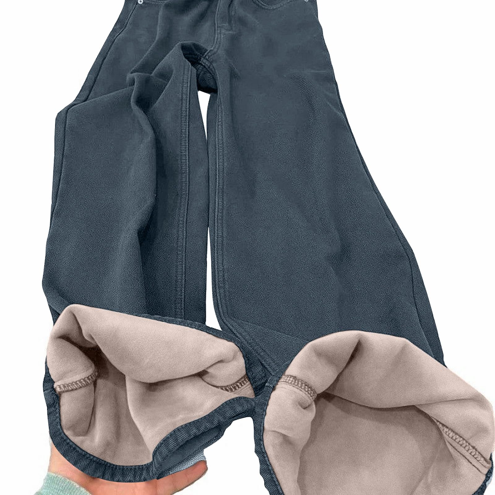 Generisch Pantalones vaqueros térmicos para mujer, forrados de invierno, pantalones térmicos para mujer, elásticos, pantalones largos de joggy, cintura alta, holgados, pierna recta, pantalones