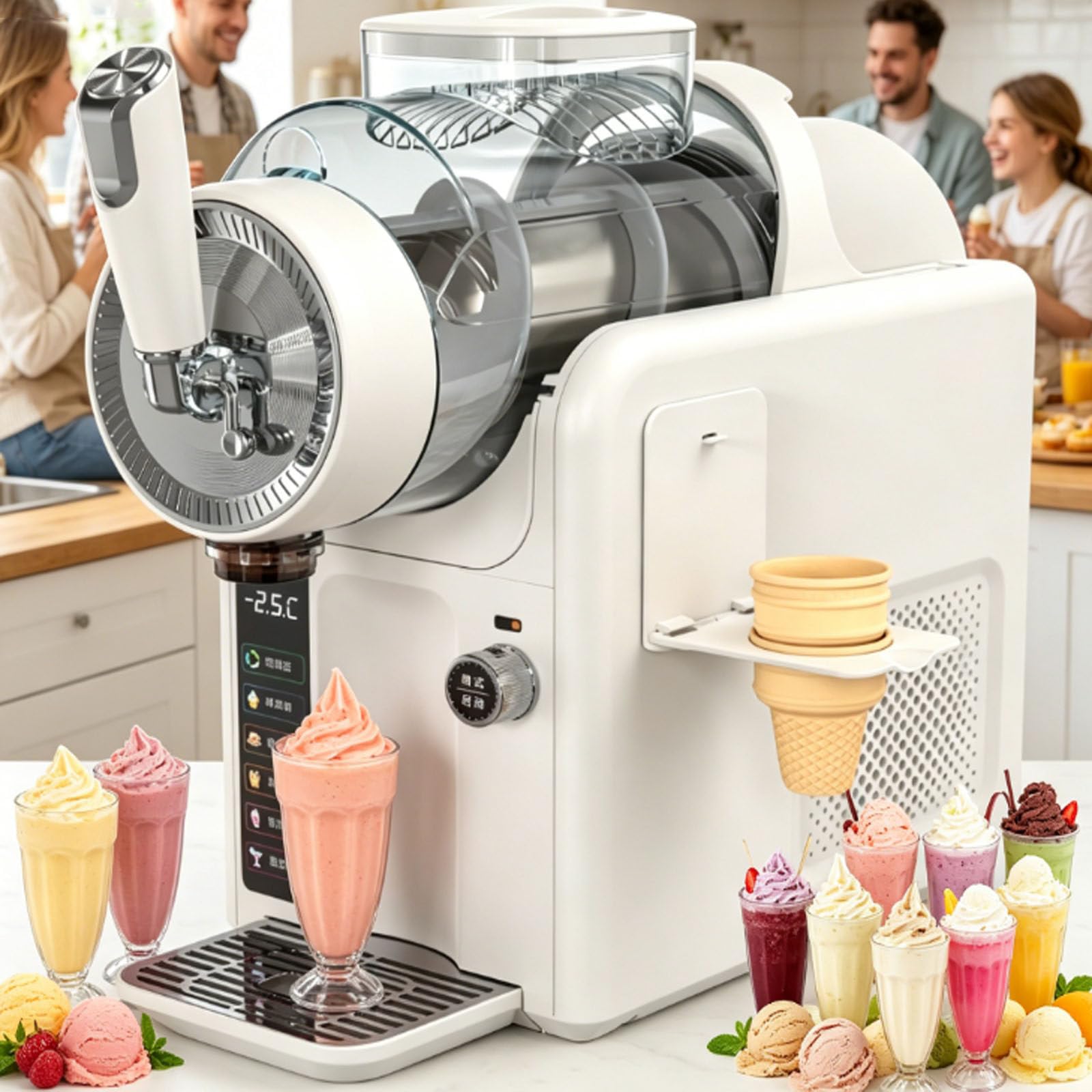 smafoseedding Soft Serve Ice Cream & Slushy Machine,Commercial Slushy Maker,185w Slushie Machine,No Ice Needed,Quiet Automatic Clean,5 Presets,2l Capacity,For Margaritas,Milkshake,Frappés,More White