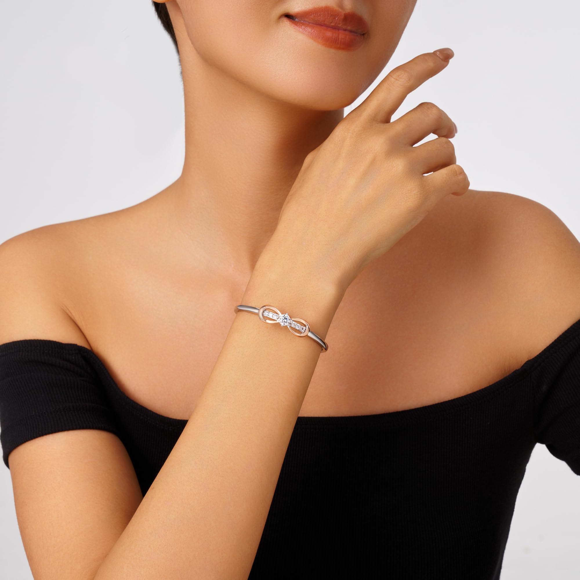 Plaqué or blanc 18 Carats et or rose nœud d'amour Infini Bracelet Femme, Bijoux Femme, Romantique Cadeau Femme-Idées Uniques pour Anniversaire, Fête des Mères, Saint-Valentin, Noël