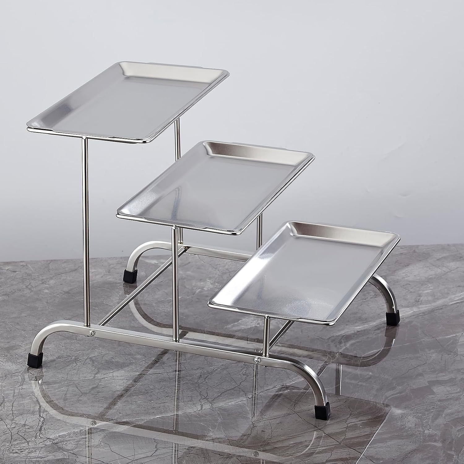 SANQIAHOME 3 Tier Serving Trays for Party, Stainless Steel Serving Platters and Trays, 12 Inch Tiered Tray Stand, Fruit Tray, Trays for Serving Food, Silver Dessert Stand with Sturdier Metal Rack