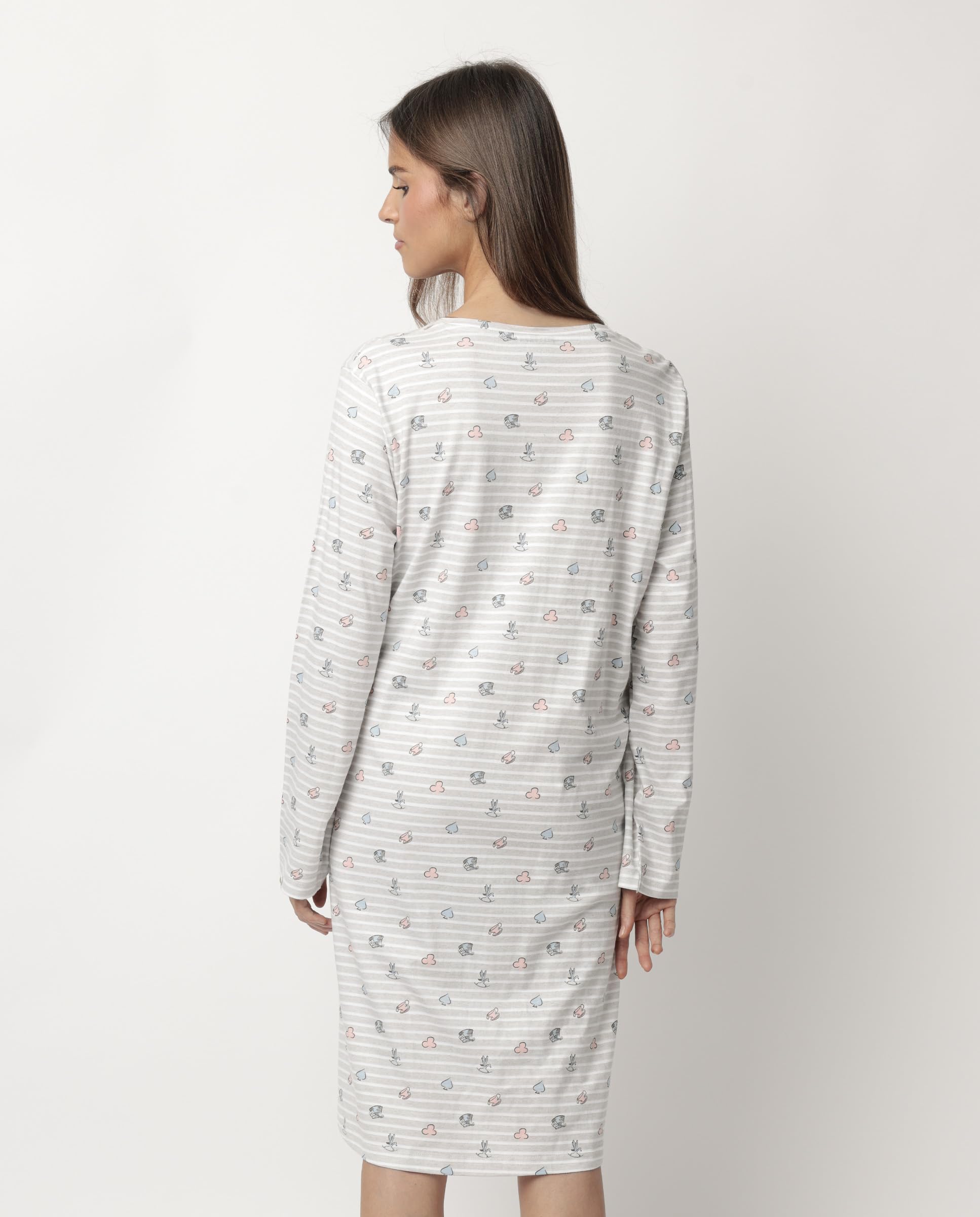 Disney camisón Mujer Invierno 50% algodón, 50% Viscosa – camisón Manga Larga con Tapeta y Botones, Detalle en Relieve y Raya Estampada, Punto Suave y caída cómoda, Gris Jaspe, Talla XXL