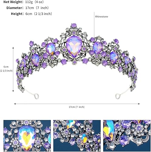 Miniatura 7 de Kamirola Corona barroca de reina, corona nupcial de diamantes de imitación y tiaras diadema de cristal para cumpleaños, graduación, concurso,