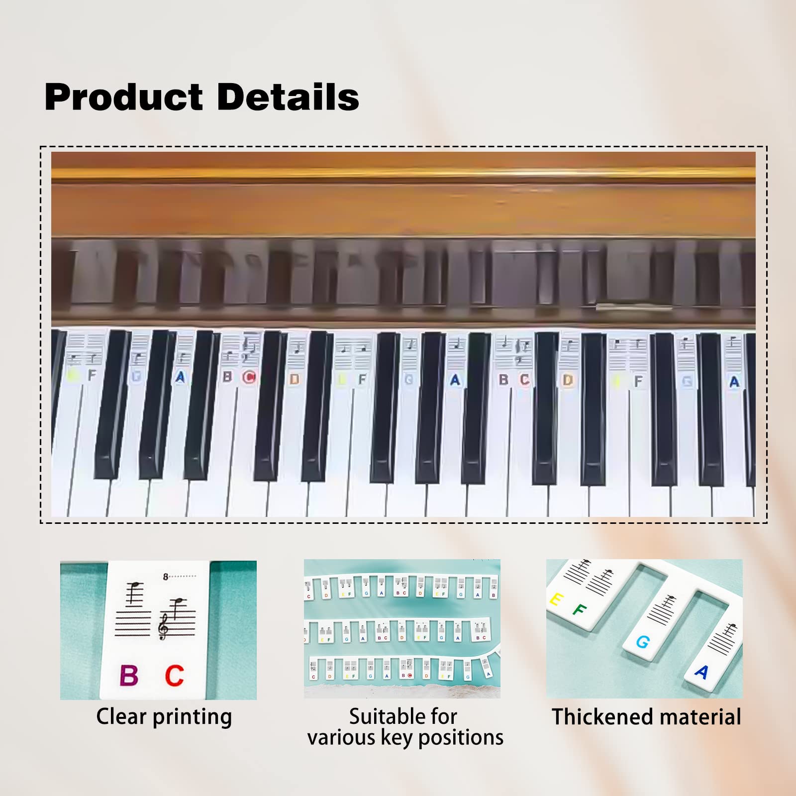 Autocollants Notes De Piano En Silicone Pour 88 Touches - Guide Apprentissage - Sans Colle, Lavable