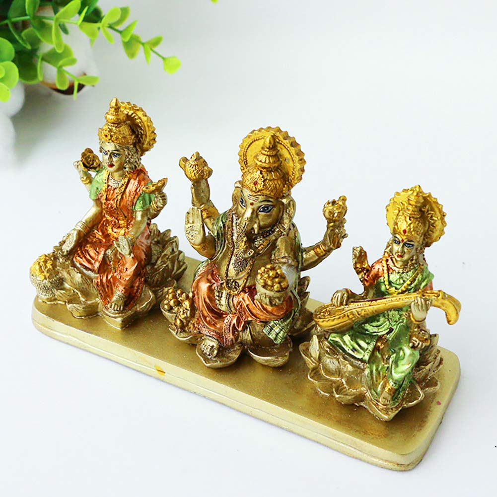 Brass Ganesh Lakshmi Saraswati Statue, Diwali Gift, Brass Laxmi Ganesh