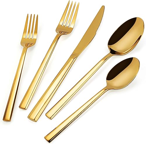 Miniatura 1 de PUREAIN - Juego de cubiertos dorados de 30 piezas para 6, juego de cubiertos de acero inoxidable para el hogar, cocina, restaurante y hotel, juego