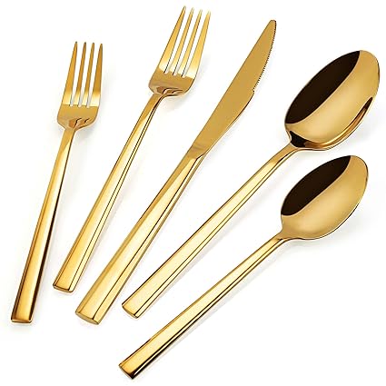Silverware Set, PUREAIN 30 Pieces Gold Silverware Set for 6, Stainless Steel Flatware Set for Home, Kitchen, Restaurant and Hotel, Mirror Polished Cutlery Set, Dishwasher Safe