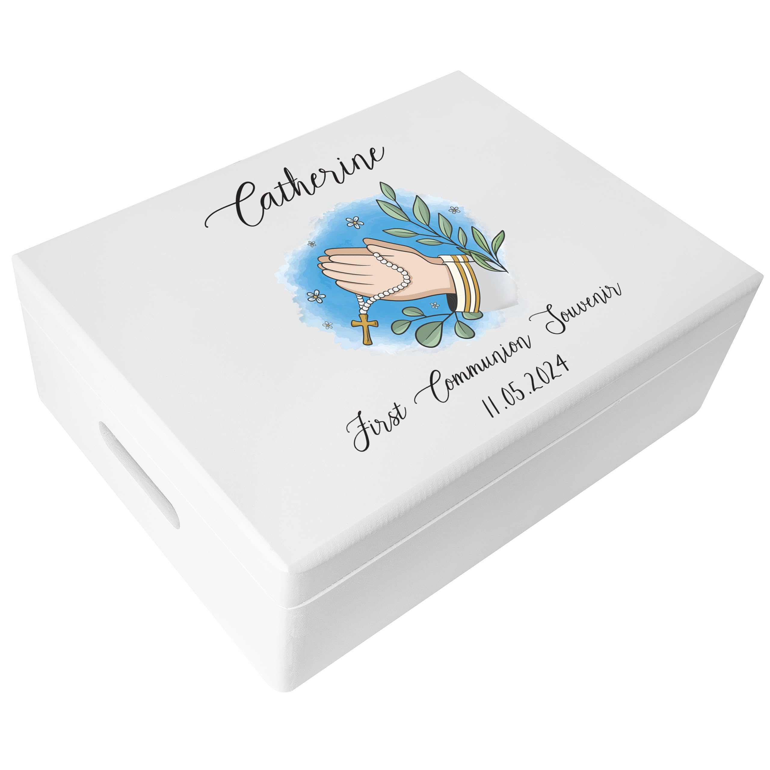 Scatola Memoria Legno Prima Comunione - Personalizzabile Con Nome E Data, 30x20x14cm - Foto 6