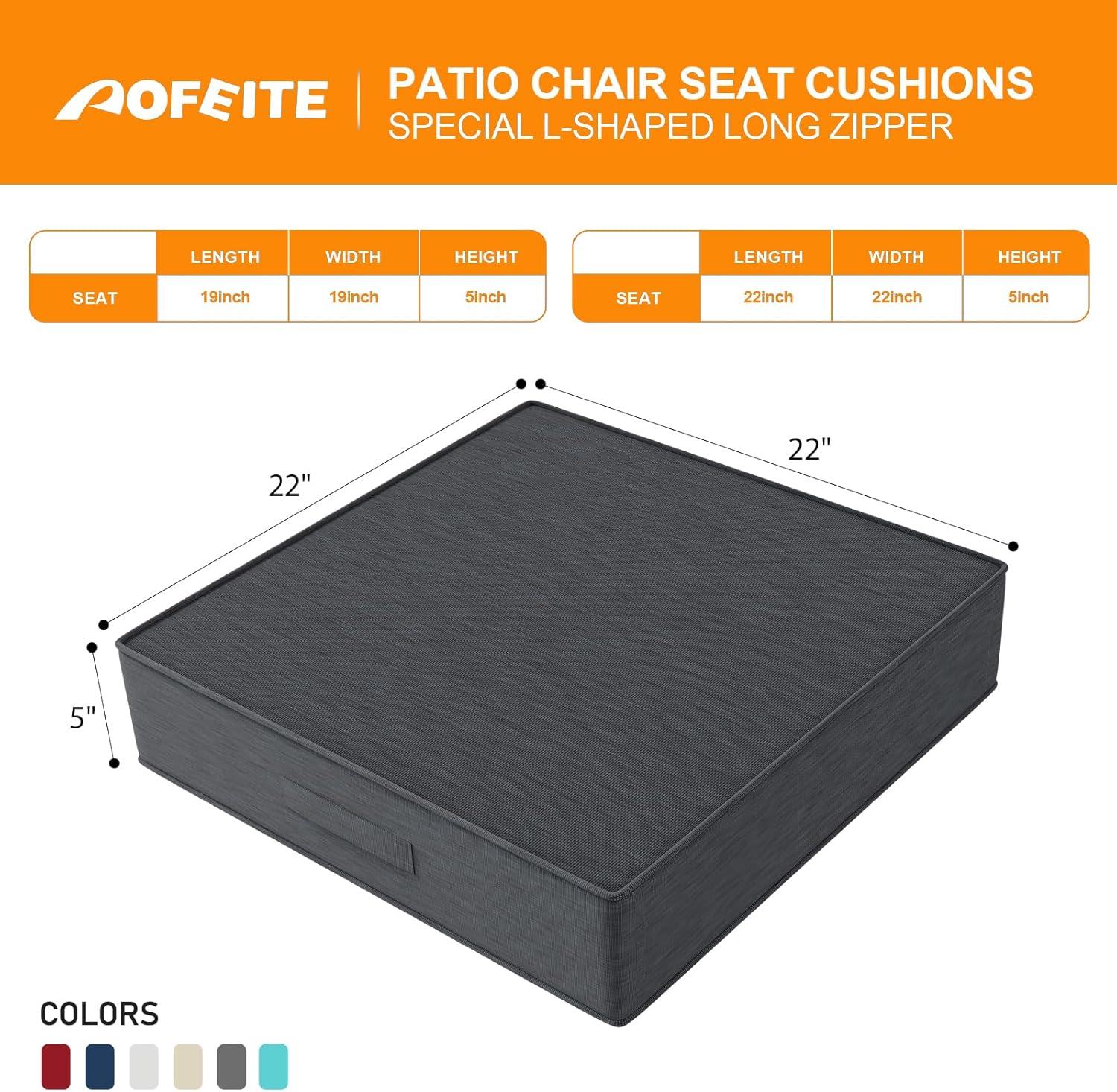 Outdoor Olefin Chair Cushions 22"x22"x5" Set of 4 Waterproof Patio Seat Cushions for Patio Furniture with 4-Level Color Fastness Sofa Pads with Handle DIY Straps for Yard Garden, Dark Gray