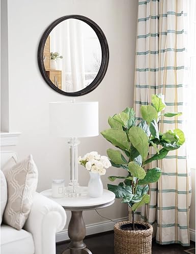 Miniatura 4 de Espejo redondo de pared de 16 pulgadas, espejo circular colgante redondo negro para el baño, espejo de marco de madera para dormitorio, sala de