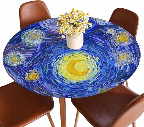 Miniatura 14 de Mantel redondo de mármol ónix con bordes elásticos, color marrón, lavable, reutilizable, para cocina, picnic, fiesta, 40-44 pulgadas Ónix