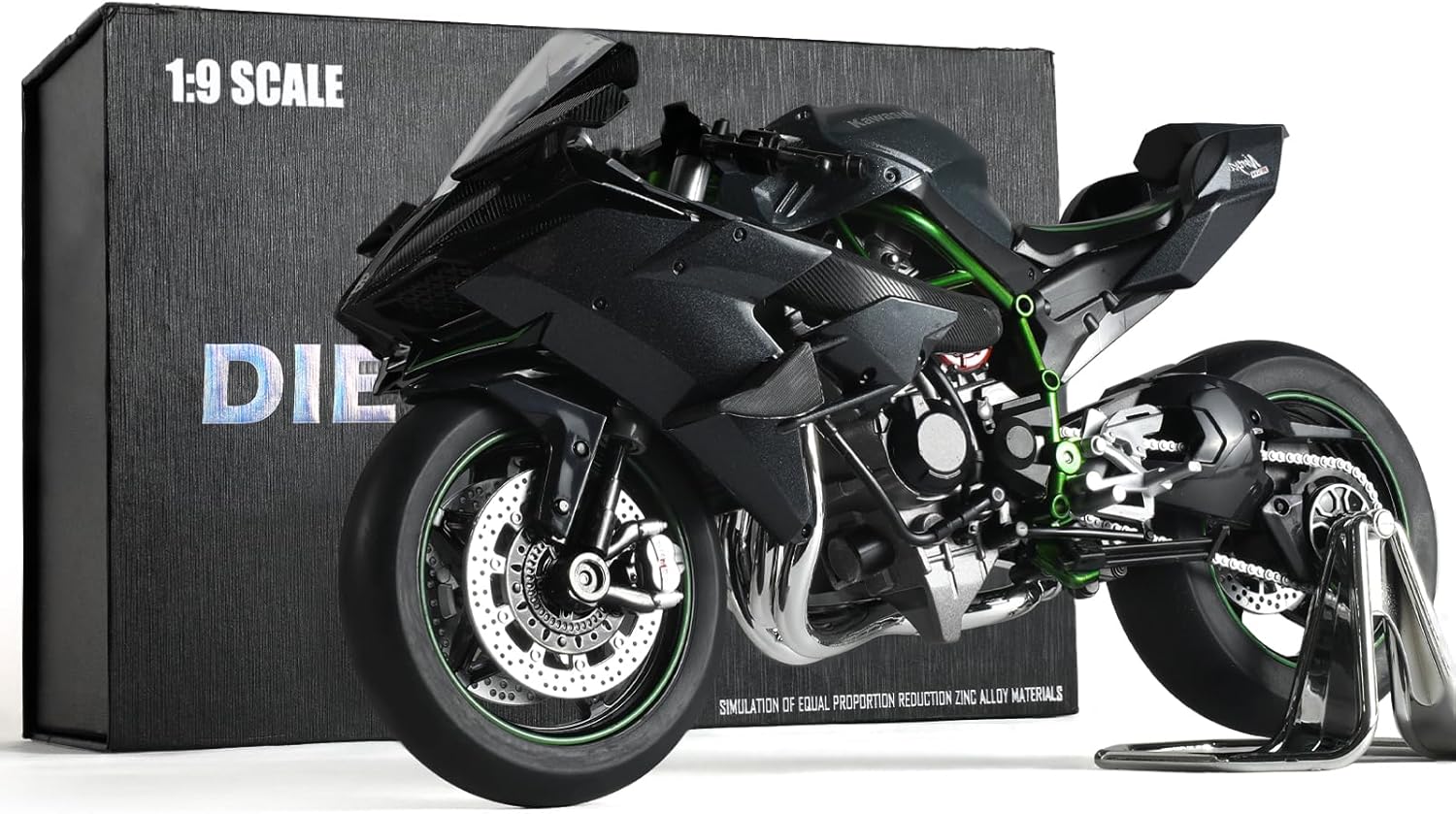 1:9 Motorcycle Model for Kawasaki Ninja H2R Metal Die-cast Motorcycle Model No Assembly Required Mini Finished Moto Classic Collection Gift for Adult(Black)