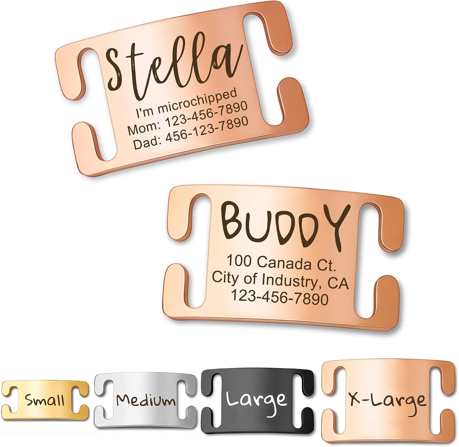 Anavia Slide On Silent Pet ID Tags, Personalized Engraved Multi-Color Plated Stainless Steel Cat Dog Name Tags, Glossy Customized Chew-Proof Quiet Dog Collar Tags (Small, Rose Gold)