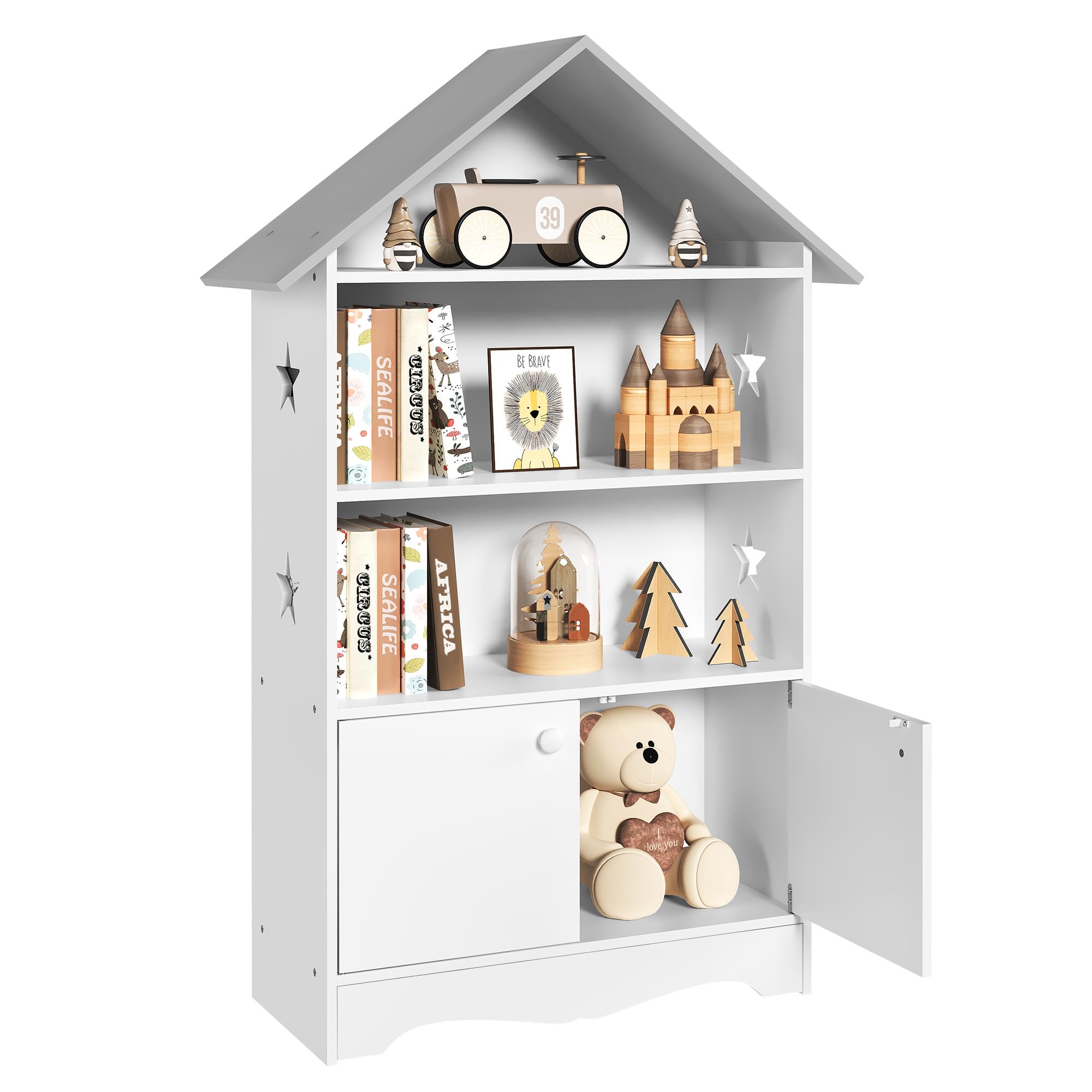 WOLTU Librería Infantil para Niños con 3 Estanterías Abiertos, Librero Organizador Multiusos, Estante para Dormitorio Blanca