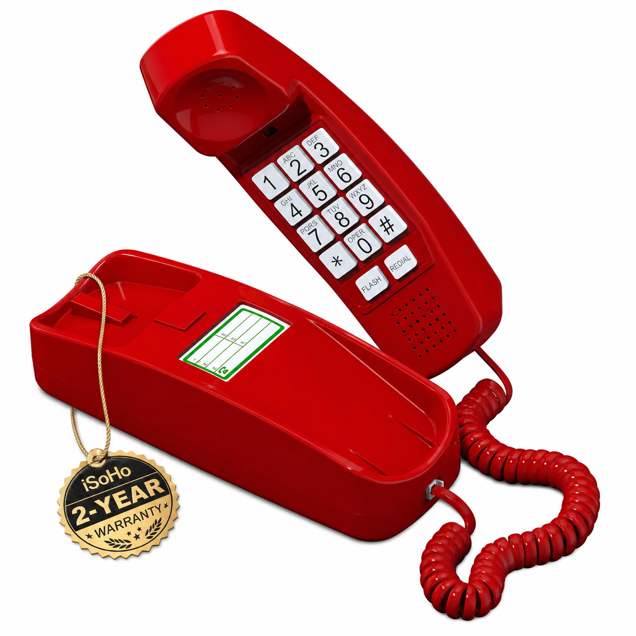 iSoHo Phones Landline Phones for Home, Big Button Corded, Crimson Red