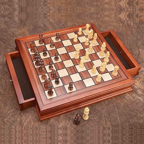 Miniatura 8 de AMEROUS Juego de ajedrez magnético de madera de 12.8 pulgadas, 2 cajones de almacenamiento integrados, 2 paquetes extra queen/paquete de regalo,