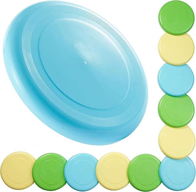 Bramble - 12 Pack Frisbee Flying Disc Saucers for Kids & Adults Outdoor Fun Play Activity - 3 Assorted Colours, 23cm