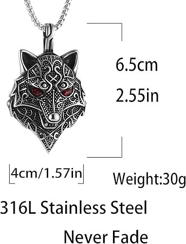Miniatura 2 de STWTR Collar de cabeza de lobo vikingo, collar con colgante de amuleto escandinavo nórdico Fenrir nórdico