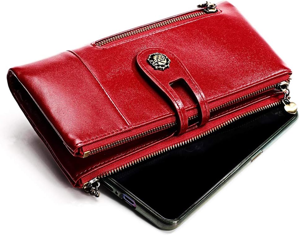 Women's RFID Blocking Wallet Soft Leather Clutch Money Ladies Purse Slim Card Holder Organizer Zip Pocket (3513-Red) - Image 4