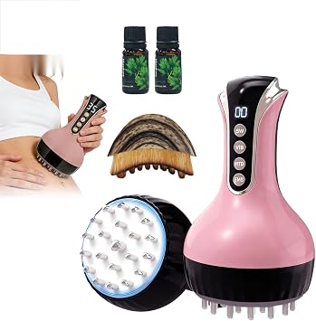 Pink 4-in-1 Lymphatic Drainage Massager 35-Speed Handheld Anti-Cellulite Tool with Red Light, Heat, Pulsation & Vibration for Legs & Belly Handheld Massager & Brush Suit
