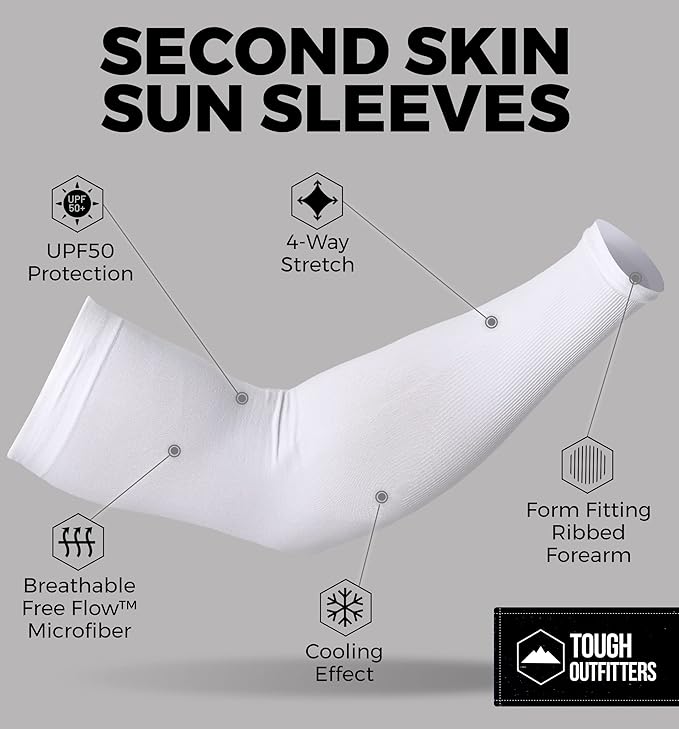 These arm sleeves provide UPF 50+ sun protection to block out over 98% of harmful UV rays, reducing the risk of sunburn and skin damage. They also feature a compression fit to improve blood circulation and muscle recovery, making them ideal for athletes and outdoor enthusiasts looking to enhance their performance and protect their skin.