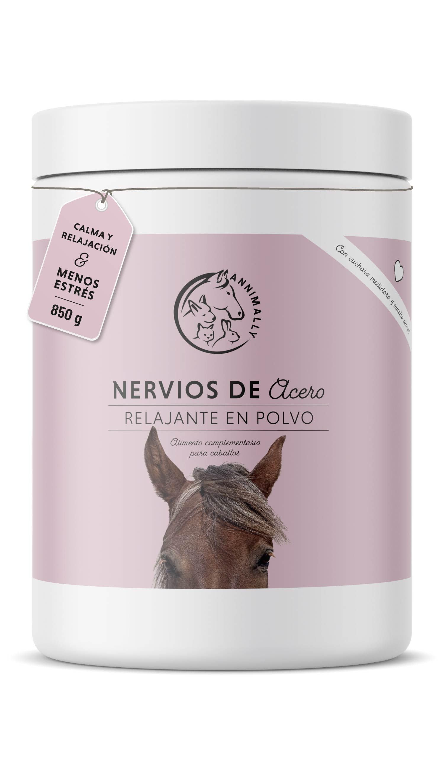 Annimally Fuerza Nerviosa - Polvo Relax para Caballos 850g para la calma en caballos - Hierbas para los nervios con magnesio, triptófano, valeriana, pasiflora y aceite de cáñamo contra la ansiedad, el