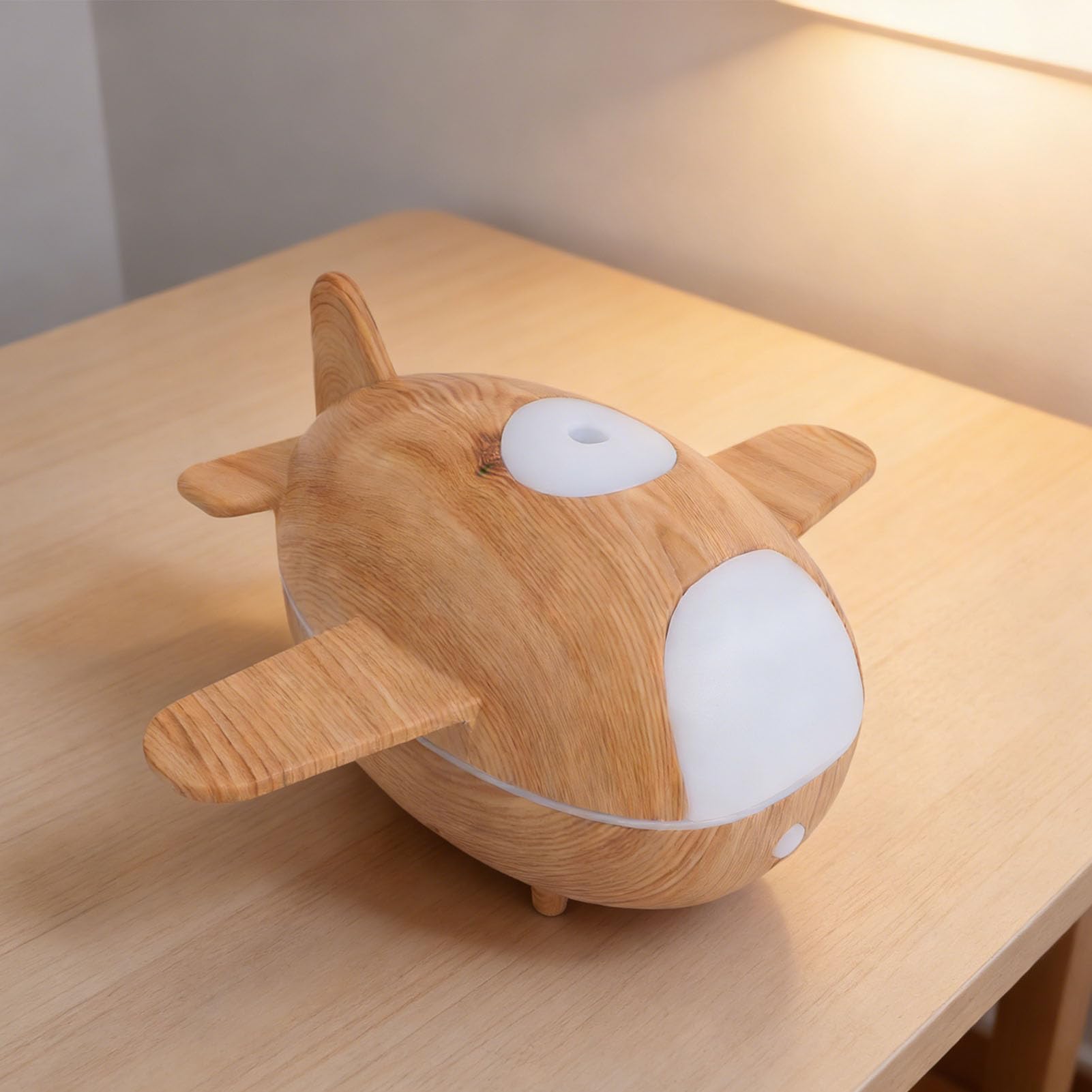 Asixxsix Umidificatore con Base in Venature del Legno, a Forma di Aeroplano