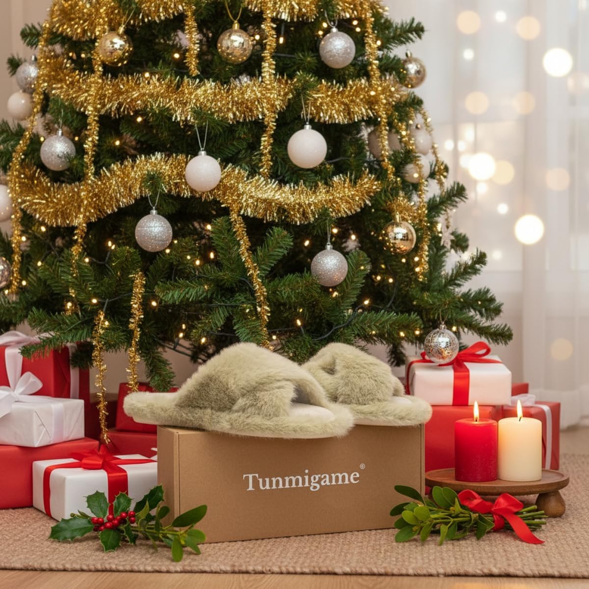 Women's Fuzzy Slippers Cross Band Slippers for Women House Shoes for Women Memory Foam Open Toe Quiet - Image 3