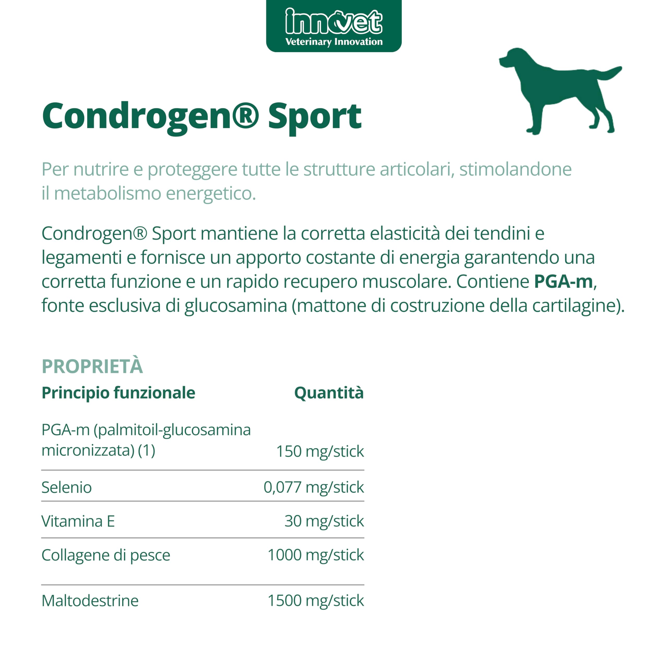 Innovet, Condrogen Sport Sport lub Aktywne stawy dla psów, wspomaga regenerację mięśni i chroni struktury stawów, PGA-m i Maltodekstryna, 60 sztyftów doustnych