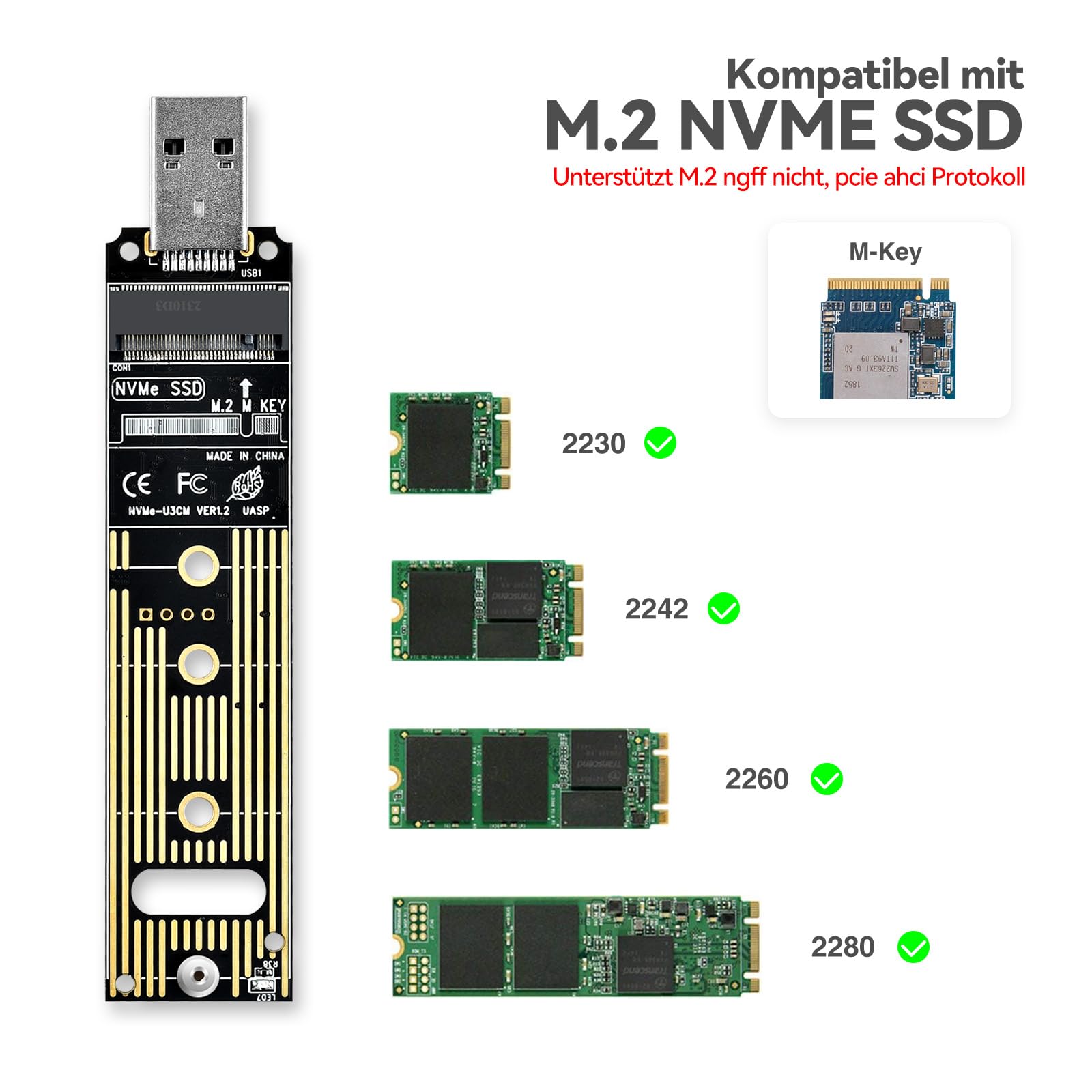 ORICO M.2 NVMe SSD Enclosure Wireless, Tool-Free USB C External NVMe SSD Enclosure, 10Gbps M.2 NVMe To USB Adapter, USB 3.2 M.2 NVMe Reader Supports M And B&M Keys And Size 2230/2242 /2260/2280 SSDs