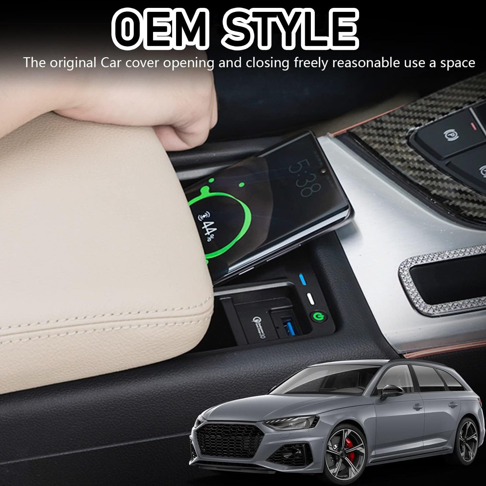 Caricabatterie Wireless per Auto per A4 S4 A5 S5 Rs5 Rs4 Tutti i Modelli Accessorio con 15w Wireless e USB Qc3.0 Ricarica Rapida Regalo per la Famiglia