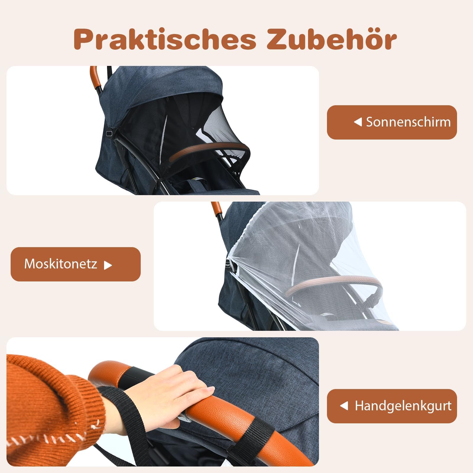 FANTASK Poussette pliable, ceinture de sécurité 5 points avec fonction allongée, capote et dossier réglable, poussette pour bébé jusqu'à 3 ans, charge maximale : 15 kg (bleu)