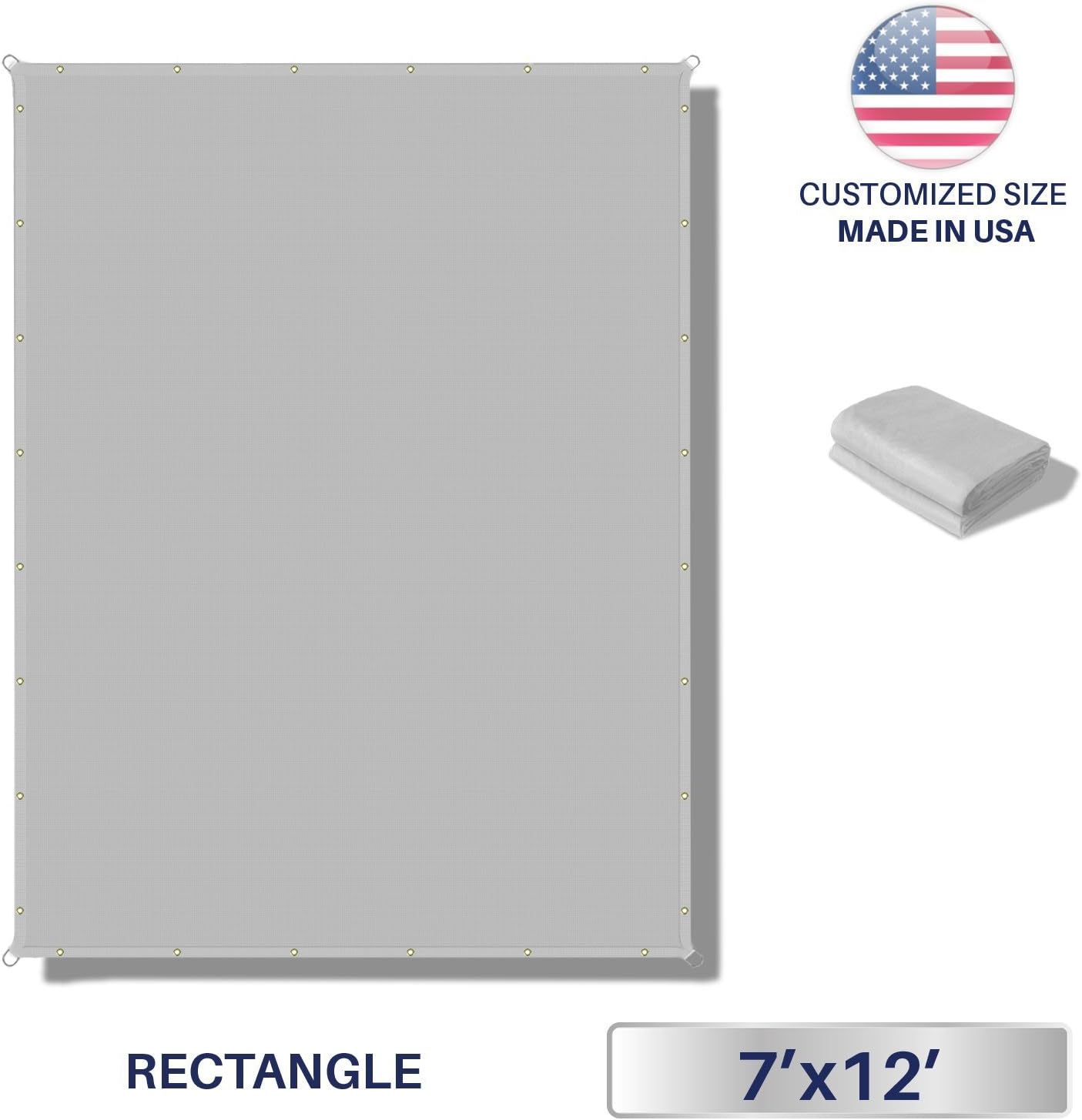 7' x 12' Waterproof Sun Shade Sail Straight Edge Outdoor Canopy Cover UV Block for Lawn Patio Backyard Garden Deck Pergola (Light Gray)