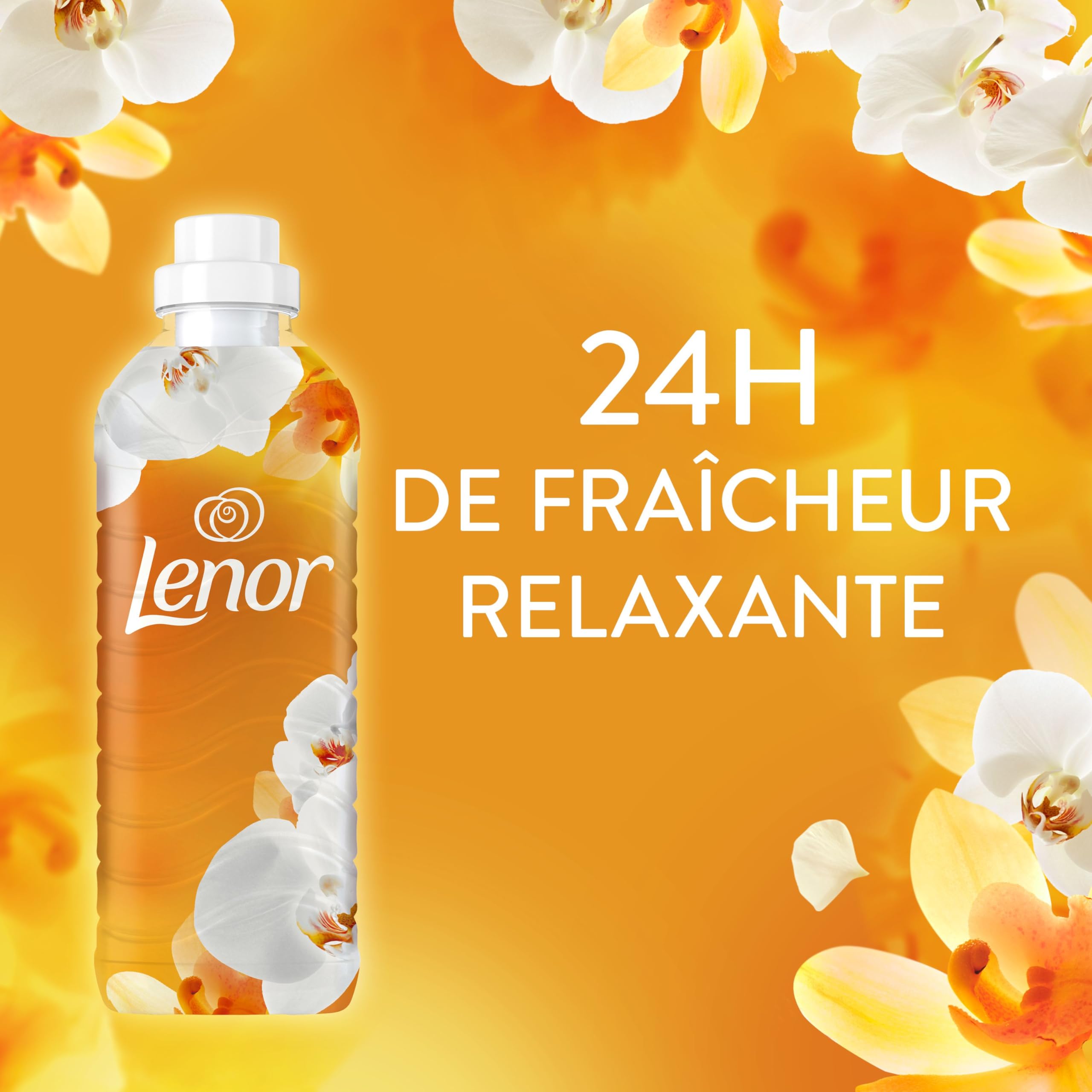 Lenor Adoucissant 440 Lavages (55x8), Parfum Ambre et Orchidée, 24H De Fraîcheur Relaxante, Avec Une Touche D’Huiles Essentielles, Testé Dermatologiquement, Fabriqué En France