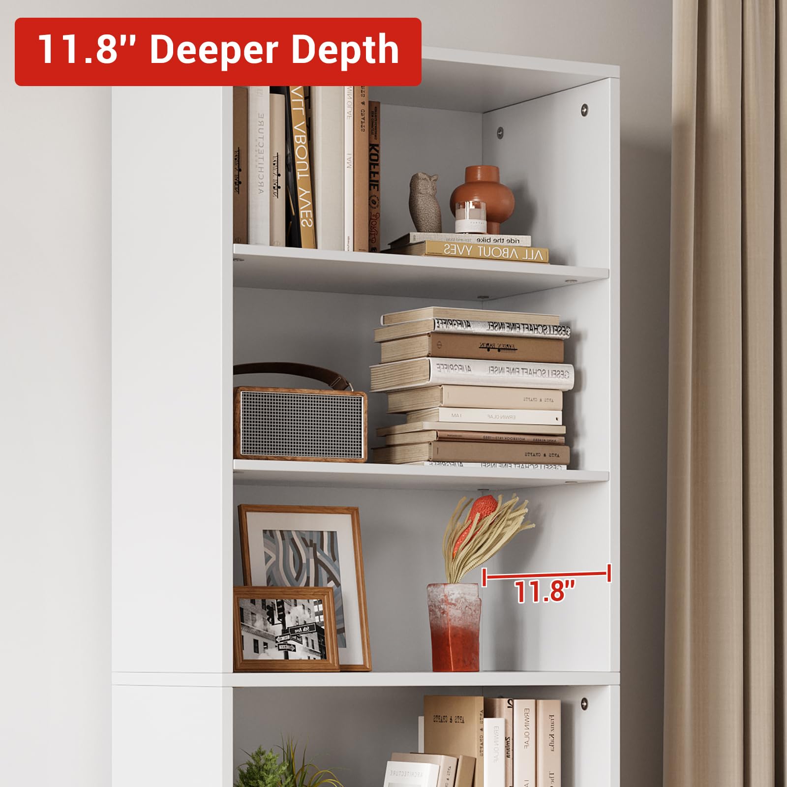 Librería Alta con Puertas de Estilo Granero, Estantería Rústica con 4 Niveles Abiertos y Armario, para Oficina, Estudio, Salón y Dormitorio, Blanco, 60x30x181cm