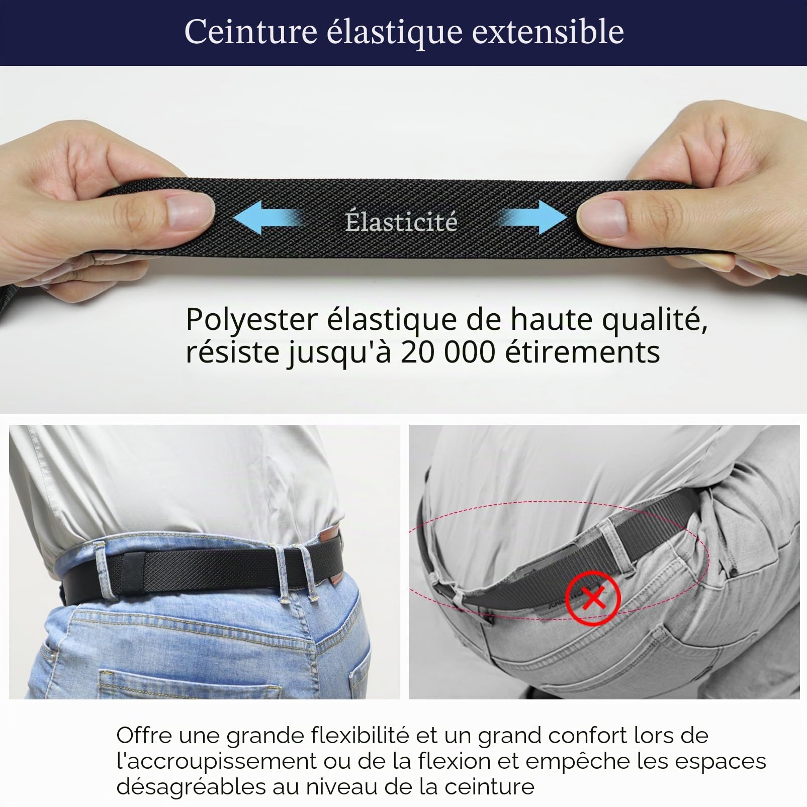 LionVII Ceinture élastique à cliquet avec boucle automatique, réglable et extensible, ceinture de travail pour homme, 130 cm
