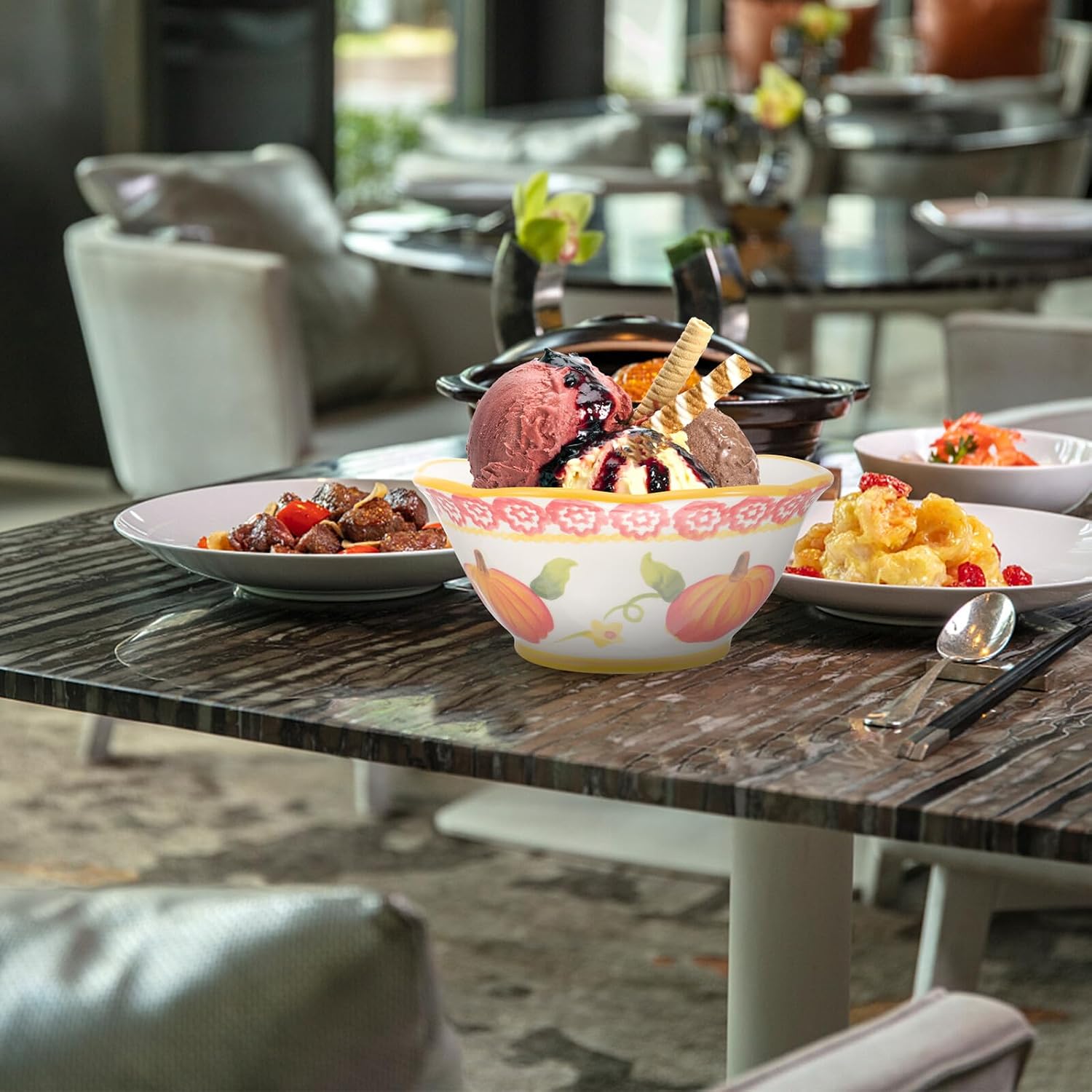 Halloween Pumpkin Ceramic Food Serving Bowl for Restaurant Use