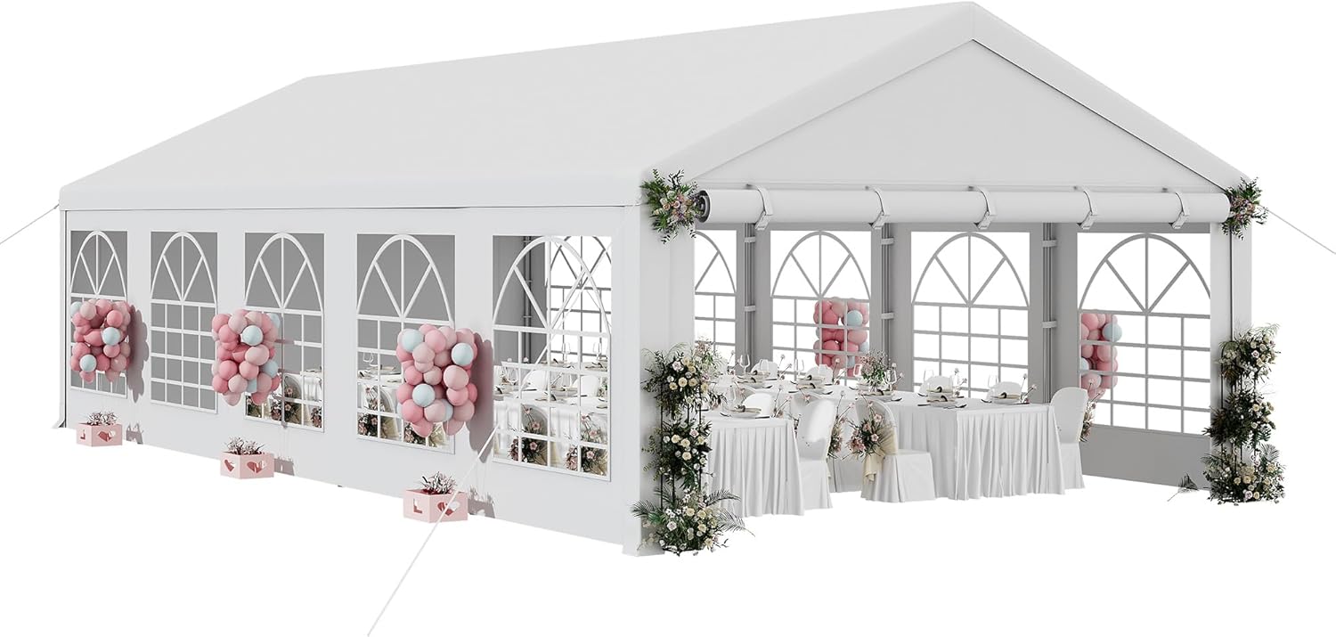 DWVO 16x32 ft Outdoor Heavy Duty Party Tent Wedding Event Shelters Upgraded Galvanized Canopy with Large White Roof, Removable Sidewalls