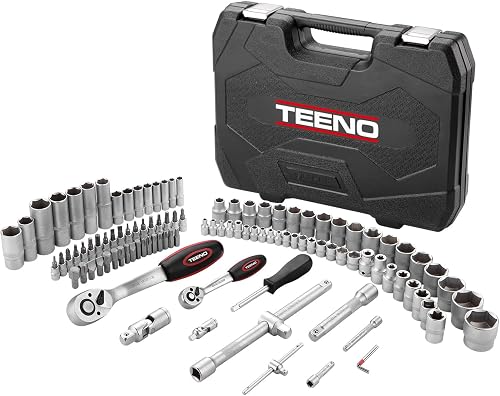 TEENO 108 Piece 1/4"&1/2" Drive Socket Set with Bits Set,72 Quick Release Ratchet Wrench,Chrome Vanadium,Satin Matte, CR-V Mechanic Tool Set for Car BicycleRepair&DlY - 7