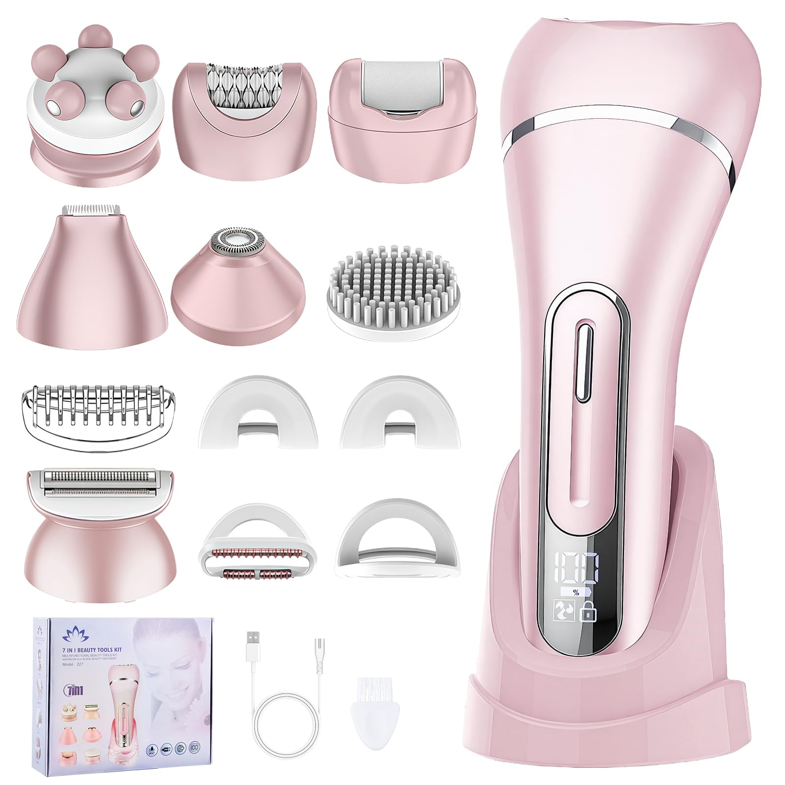 7 In 1 Rasoio elettrico donna,Epilatore elettrico donna,Depilatore corpo,Rasoio donna parti intime,Rasoio Parti Intime,Impermeabile IPX7,Display LCD,per Braccia Zona Bikini