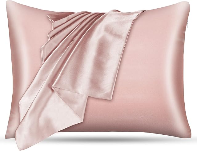 Amazon brand -Umi Satin Pillow Case for Hair and Skin, Luxury Smooth Pillowcase Wrinkle Fade Resistant, Silky Soft Pillow Cover with Hidden Zipper, 20x26 inch, Pink, 1 Pack