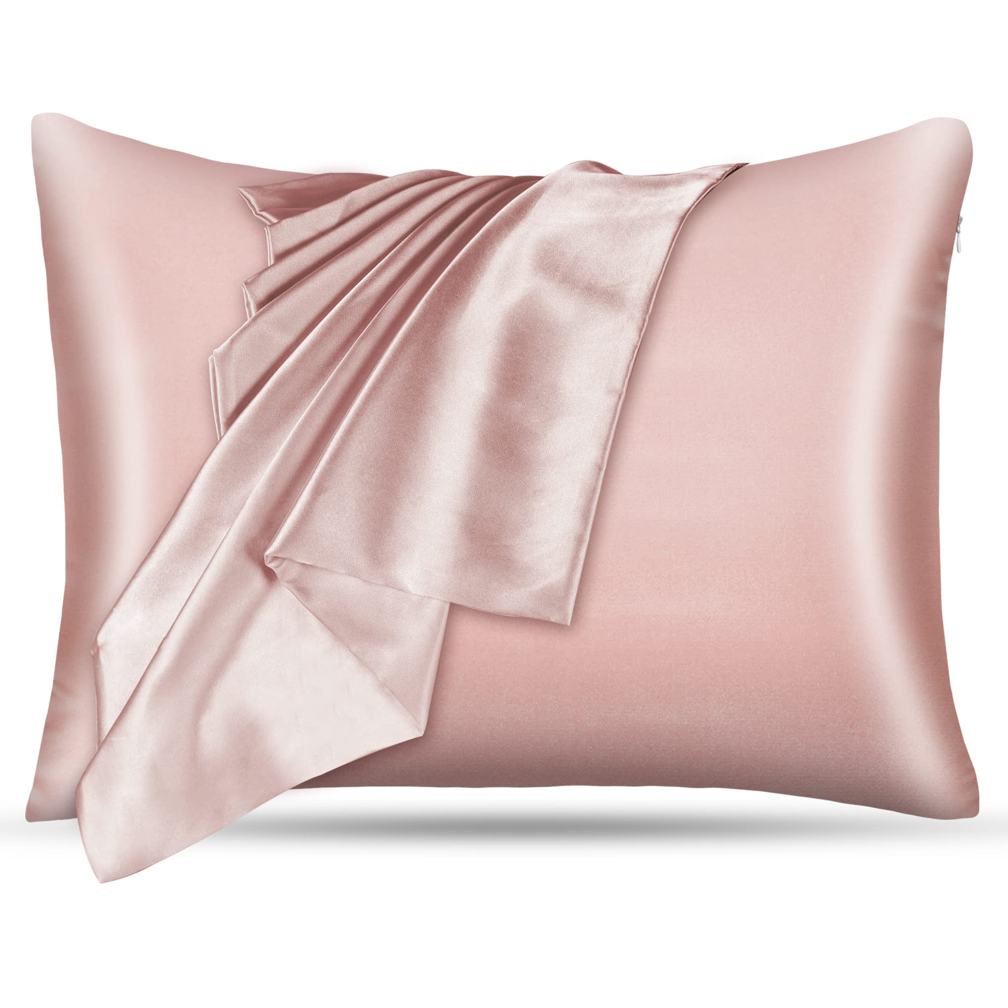 Amazon brand -Umi Satin Pillow Case for Hair and Skin, Luxury Smooth Pillowcase Wrinkle Fade Resistant, Silky Soft Pillow Cover with Hidden Zipper, 20x26 inch, Pink, 1 Pack