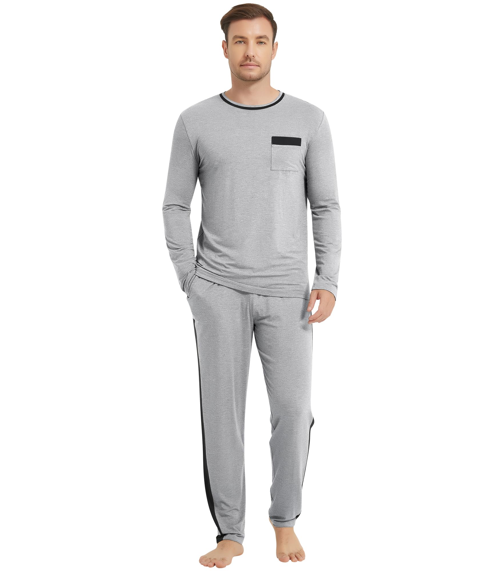 Pajamas for Men-Viscose Made from Bamboo, Soft Sleepwear Long Sleeve Pajama Sets with Sleep Pants-image-15
