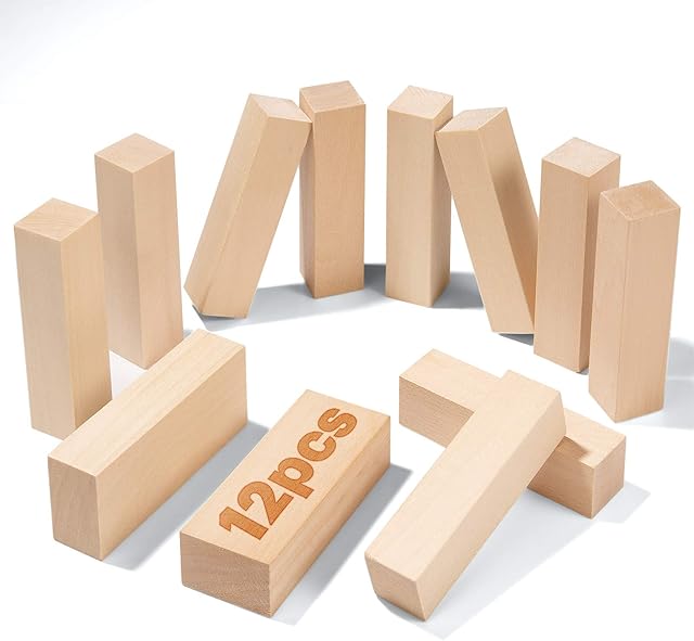 12 PCS Basswood Carving Blocks,Best Value Premium Smooth Unfinished Wood Blocks,Wood Carving Kit, Suitable for Beginner to Expert Carvers and Whittling.