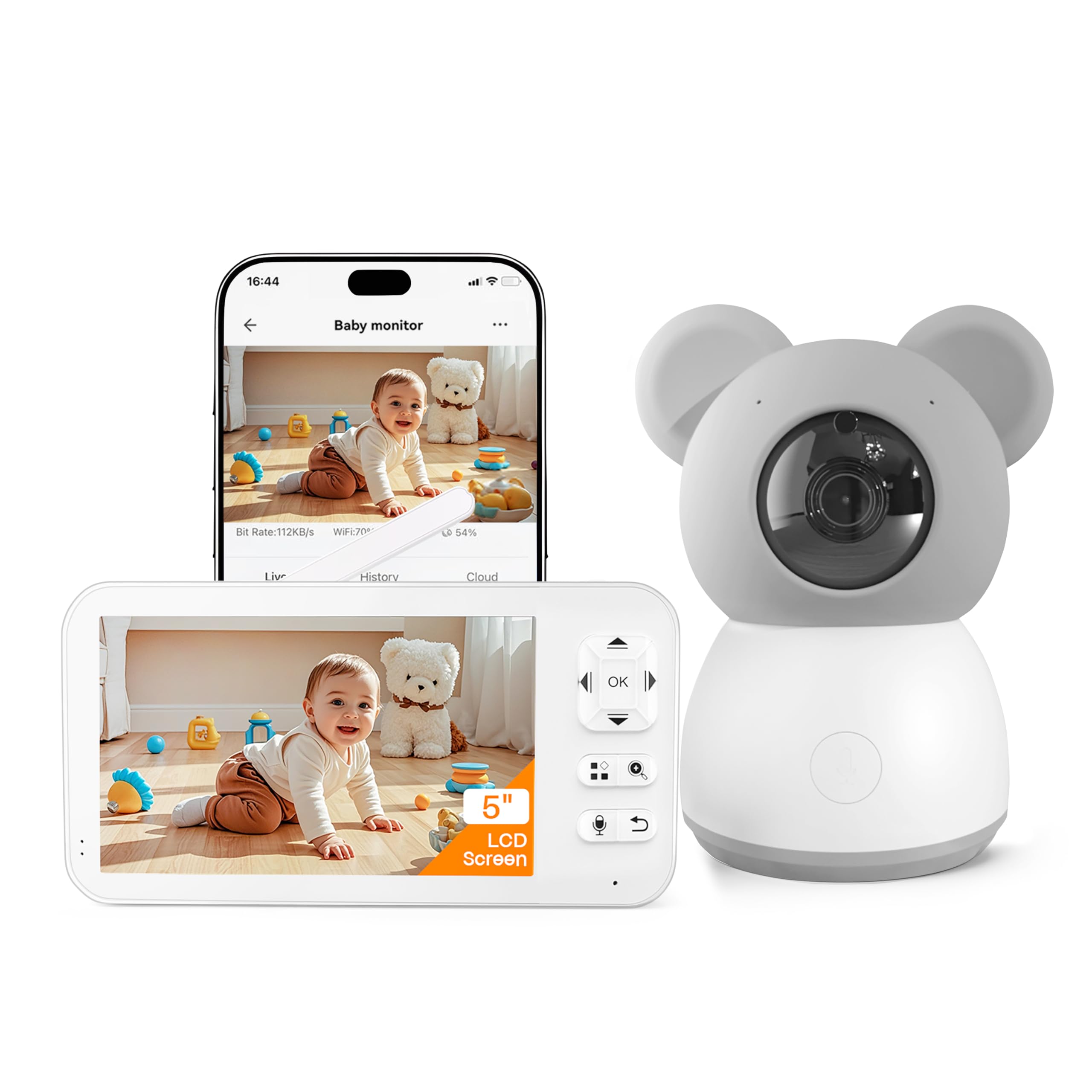 SIMBAILAI 5" 2K/3MP Camara Vigilancia Bebe con App Movil,PTZ 360°,Visión Nocturna,Monitoreo de Movimiento y Seguimiento Automático,Alarma de Área Personalizada,Zoom 4X,VOX,3000mA Batería Recargable