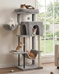 Gitelsnour 51.2'' Cat Tree Tower, Cat Tower with Scratching Post, Sturdy Steel Pube Cat Tree for Inoor Cats Large Adult, Cat Hammock and Basket, Padding Top Platform, Drak Gray GCT014G